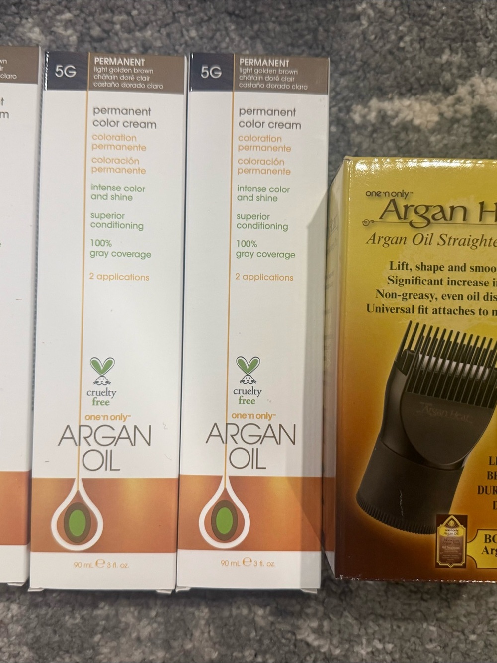 3 pk One 'n Only Argan Oil Permanent Color Cream - Light Golden Brown (5G) + Pic
